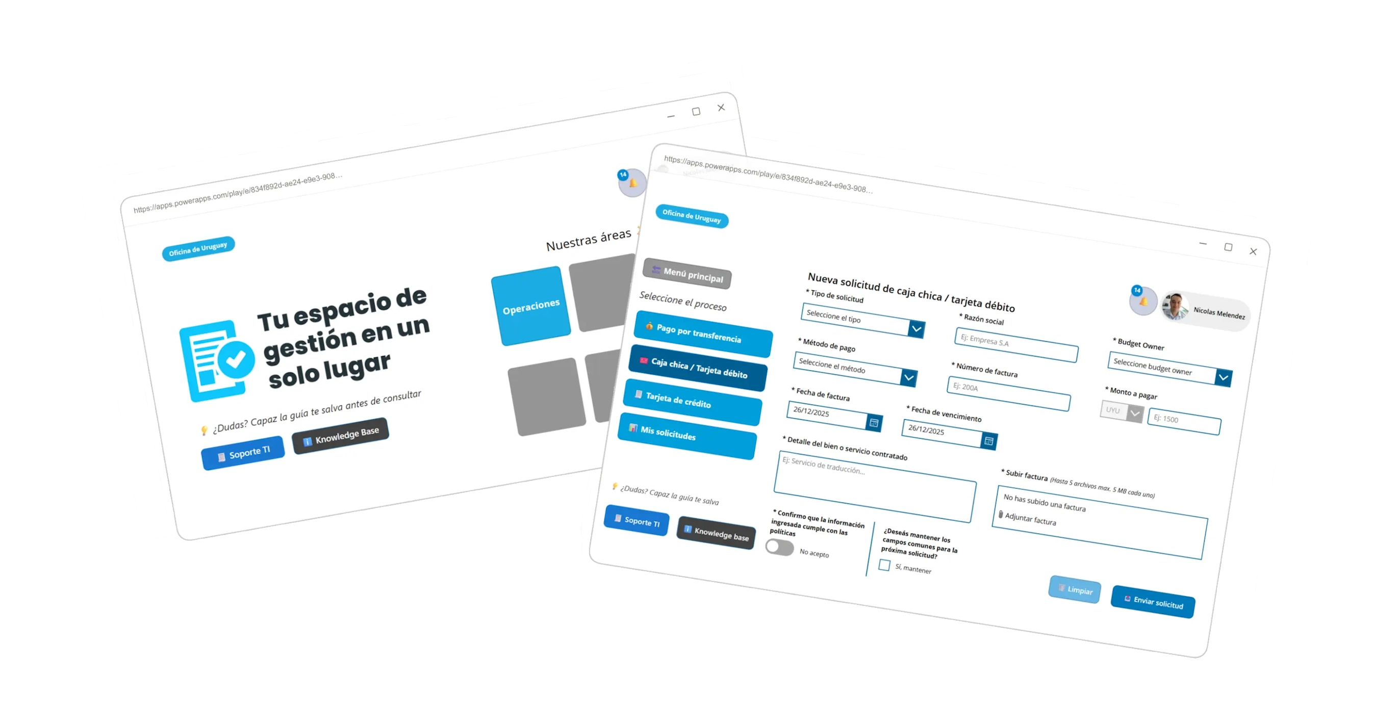Interfaz de la solución digital para Operaciones